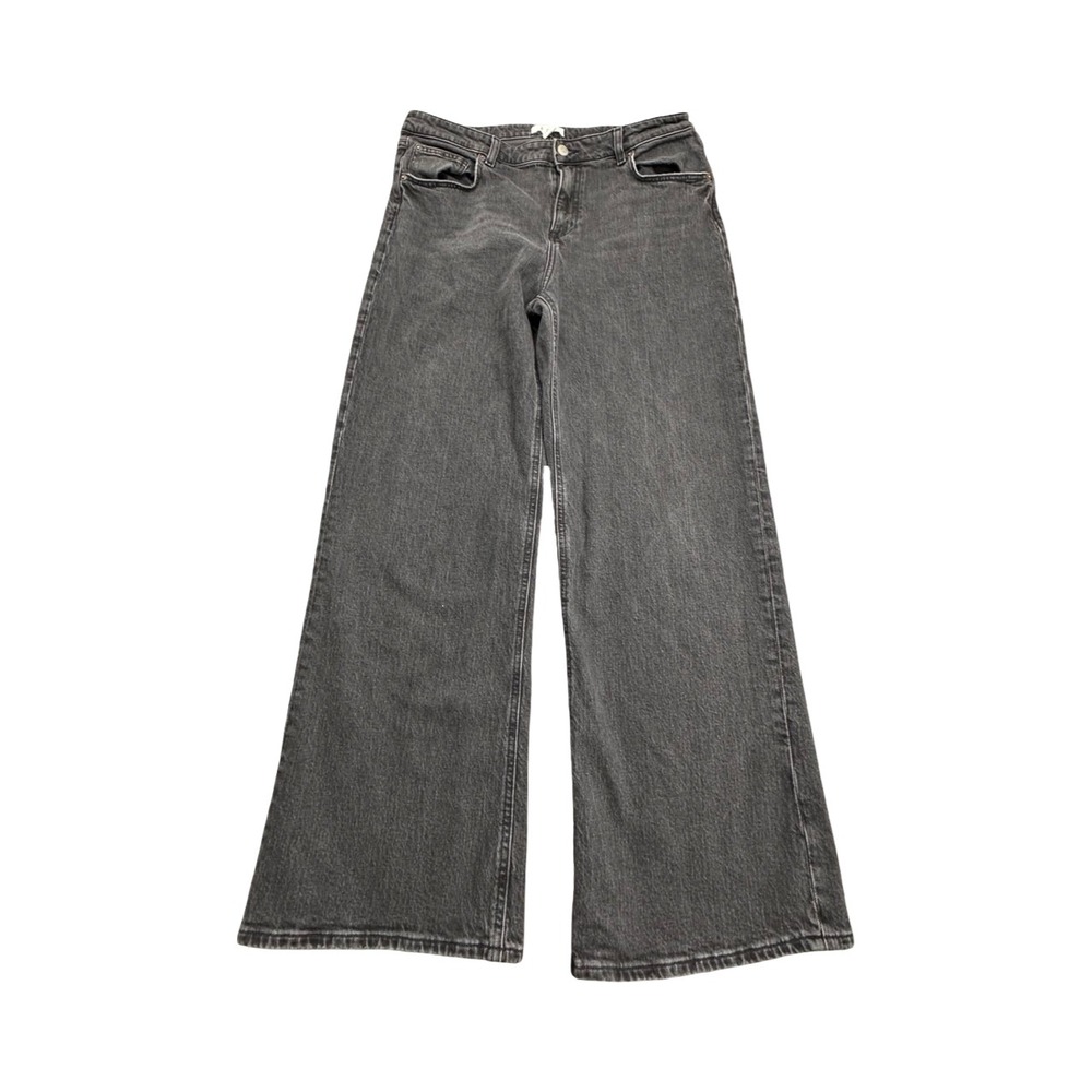 H&M‎ Jeans Womens 14 Black Wide Leg High Waist Denim Flare 1045459-9